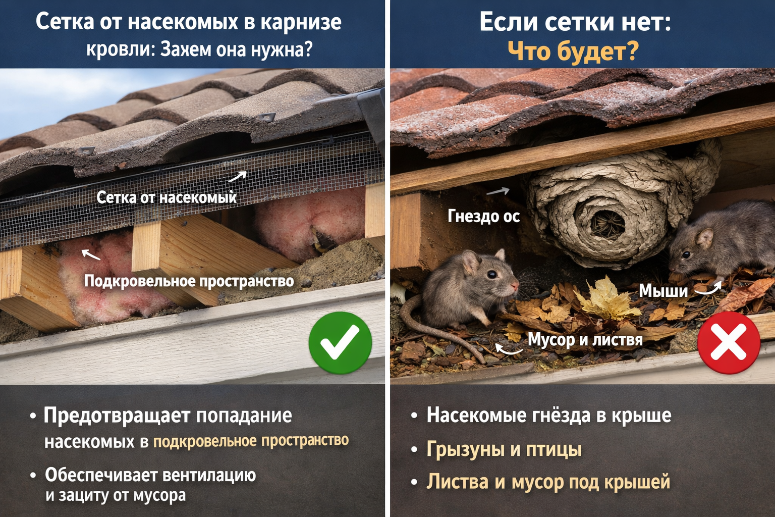 Сетка от насекомых в карнизе: зачем нужна и что будет, если её нет